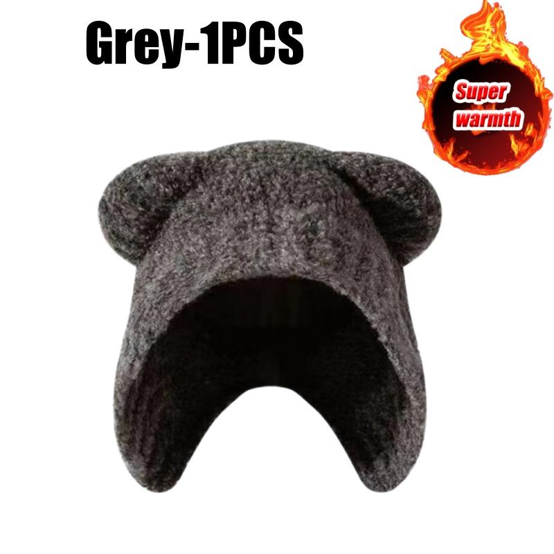 Winter Cute Bear Ears Knit Hat Korean Style Warm Fleece Lined Earflap Beanie For Women Fashionable And Cozy Crochet Cap
