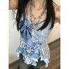 Y2K Emo Women Korean Acubi Grunge Sleeveless Blue T-shirts Harajuku 2000s Japanese E Girls Tee Tank Tops Gyaru 2000s Alt Clothes