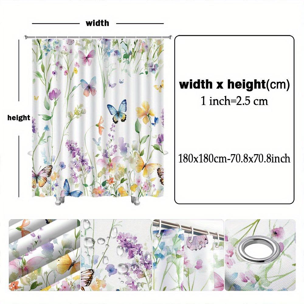 1pc Floral & Butterfly Watercolor Shower Curtain, Soft Polyester, Machine Washable, Fashion Theme, All-Season,  Vibrant Design