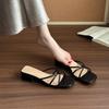 2025 summer new outer wear women's shoes outer wear thin straps crossed square head with skirt thick heel cool slippers