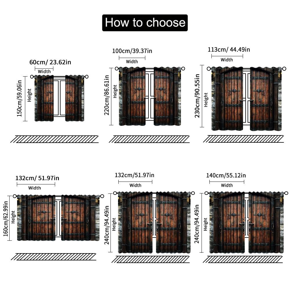 2 Stück   Frühling Sommer Vorhänge Vintage Eisen Holztür Druck Lichtdurchlässige Deko-Vorhänge Vielseitiger Stoff Dekorationen Innen