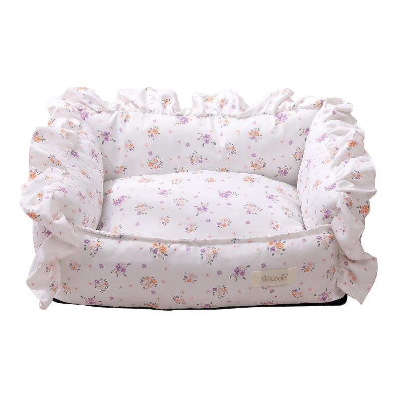 Koreanischer Spitzenzwinger für alle Jahreszeiten, warmes Katzennest, süßes Haustiernest mit Blumenmuster, vollständig abnehmbares und waschbares Nest für Herbst und Winter