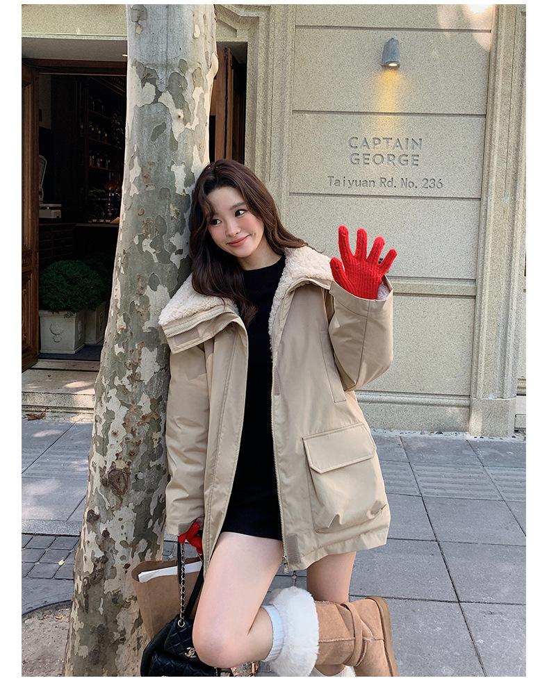 Large Laps Fur-Lined Thickened Workwear Parkas Women's Jacket