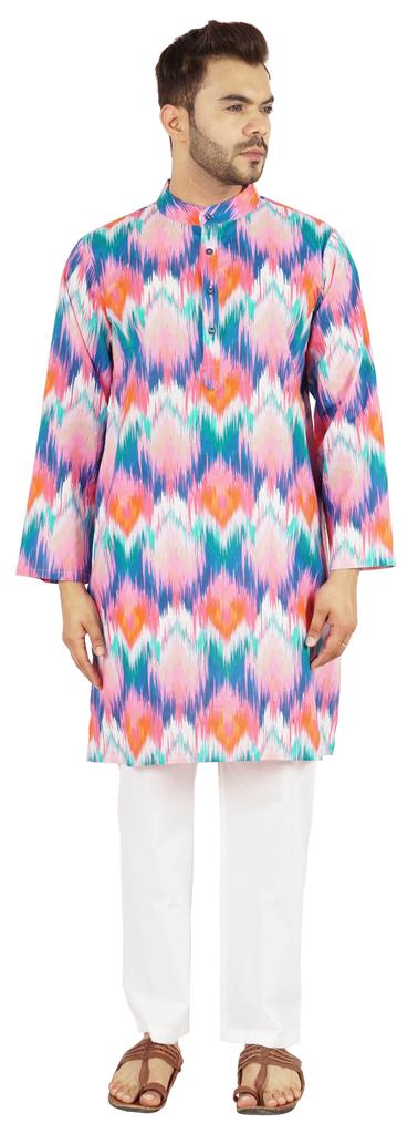 Atasi Indian Designer Kurta for Men Printed Long Sleeves Summer Ethnic Long