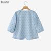 ZANZEA Women Casual Round Neck 3/4 Sleeve Loose Polka Dot Print Blouse