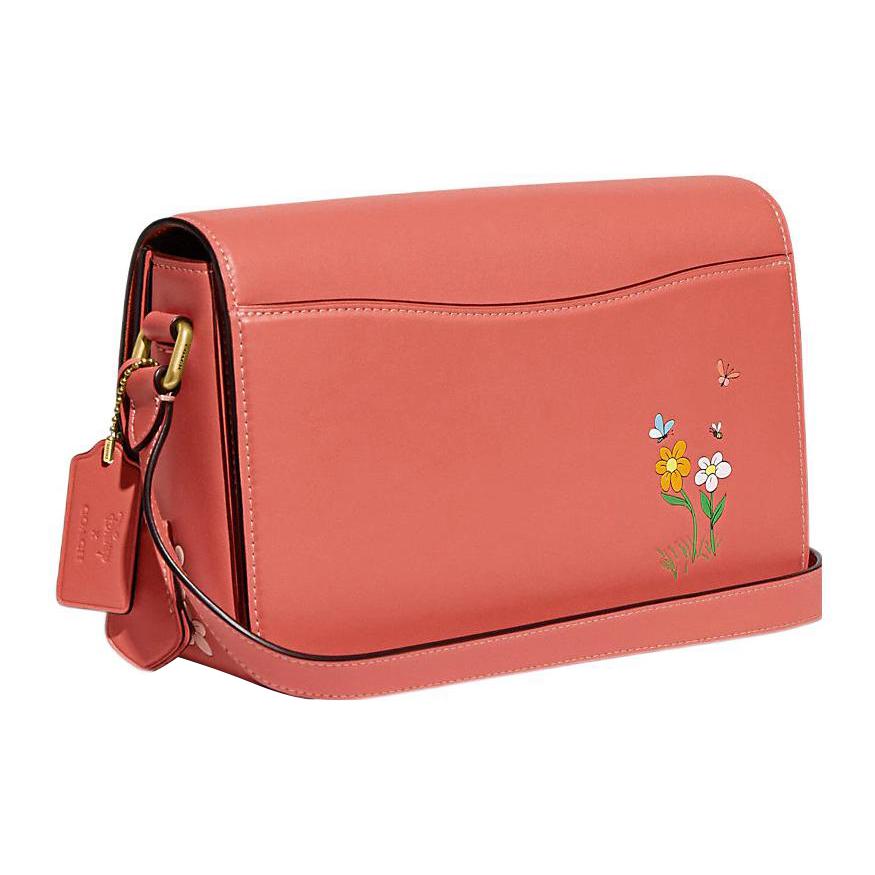 New COACH Disney Collaboration Studio Leather One Shoulder Closure Crossbody Bag Medium Size Women's Coral Red CH413-B4VH1