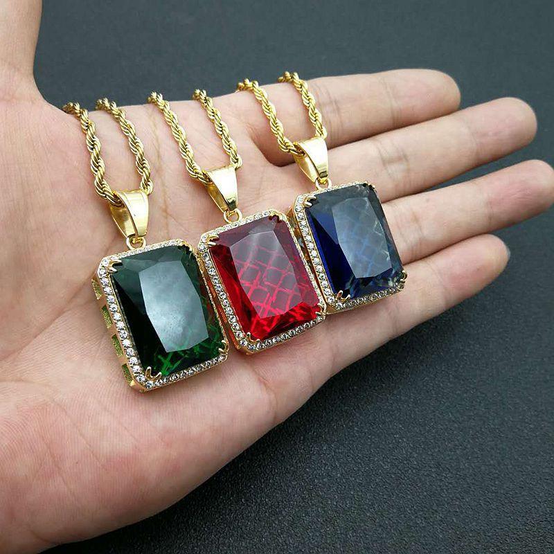 European and American Jewelry, Gold-plated Diamond Rectangular Gemstone Pendant Necklace 2026