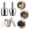 304 Stainless Steel Manual Garlic Pounder Anti-Slip Multifunction Pill Crusher Rust Proof Mortar and Pestle Set for Home Kitchen