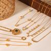 Zirconia Inlaid Heart Pendant Collarbone Necklace Titanium Steel Gold Tone Elegant Women's Chain