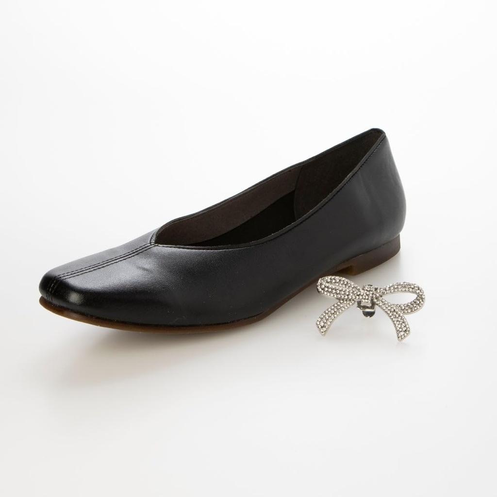 IK Plus Center Seam Flats, 1625-56, Women's, Black Smooth with 56 Beads, Size 23.0 cm, 3E