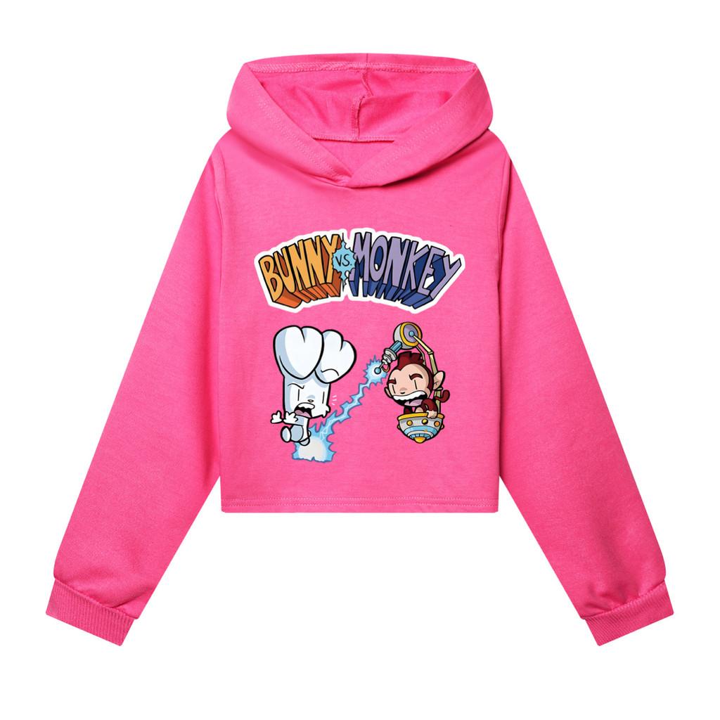 4187 Kids Girls Bunny Monkey Printed Fashion Casual Long Sleeves Hoodies