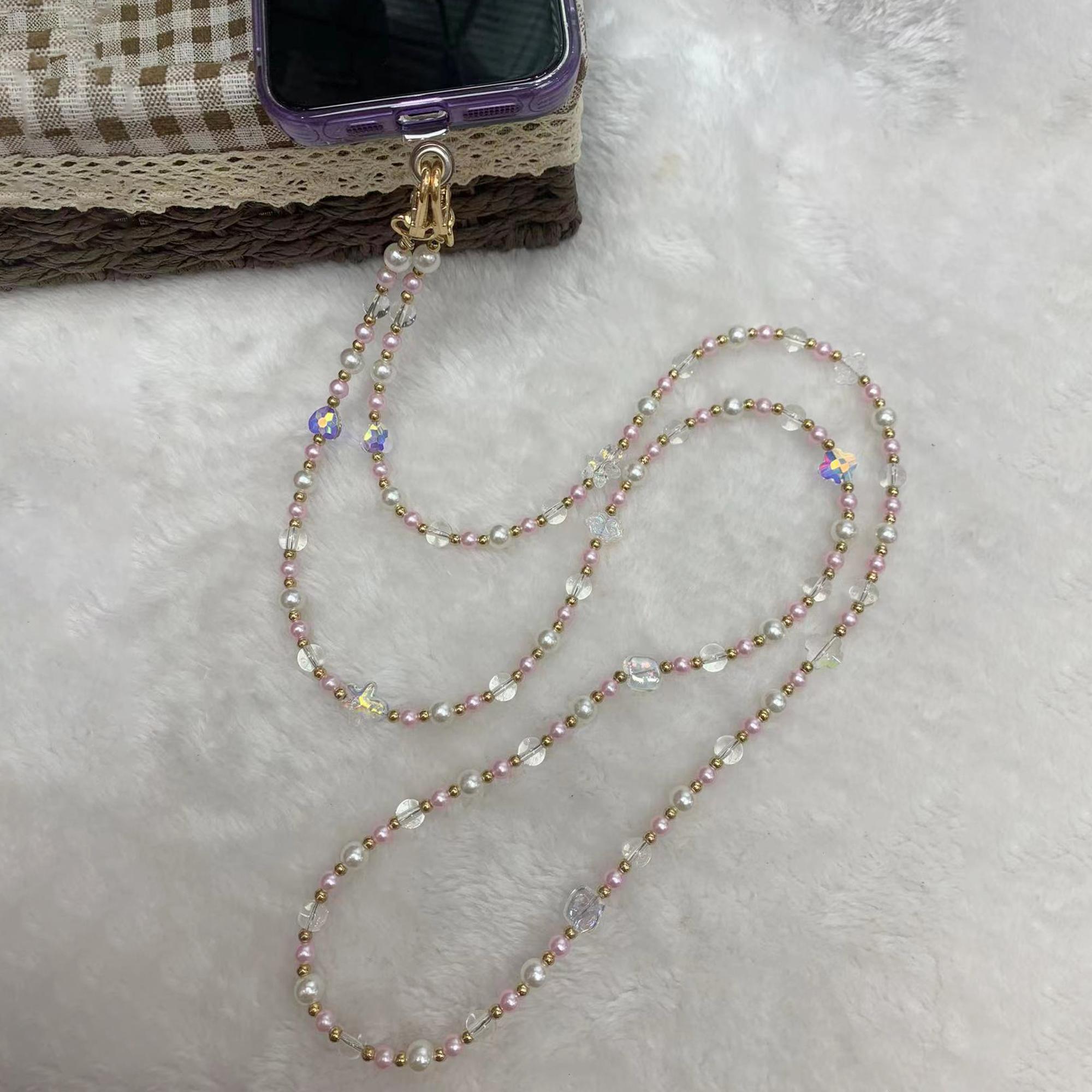 

120cm Transparent Beads Phone Strap Crossbody Chain Phone Lanyard Black