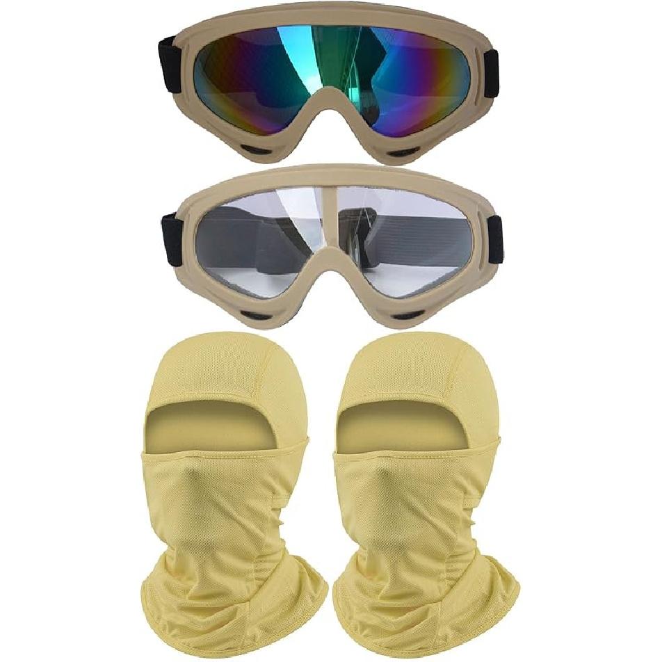 2Pcs Motorcycle Goggles With 2Pcs Balaclavas, Dirt Bike ATV Motocross Riding Racing Ski Goggle Safety Glasses