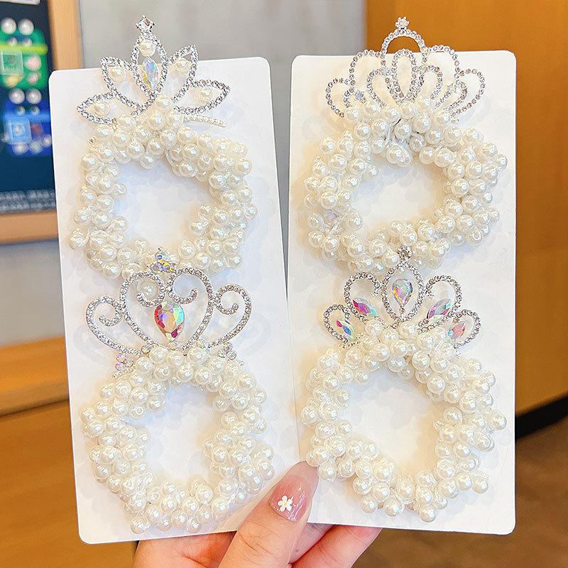 Kids Crown Headband & Princess Hair Ties: New Trendy Pearl Hair Ropes for Little Girls, Perfect for Bun Hairstyles and Ponytails