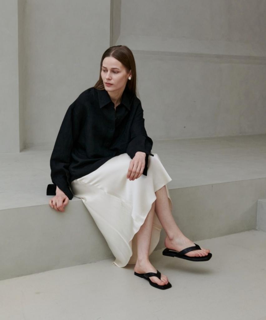Owaiwai Regular Basic Linen Shirt_Black