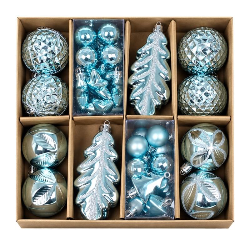 Feiertags-Kugel-Sortiment, 40-teilige Sammlung mit gemischten Oberflächen für Weihnachtsbaum, Kaminsims, Fensterbank und Veranda-Dekorationen