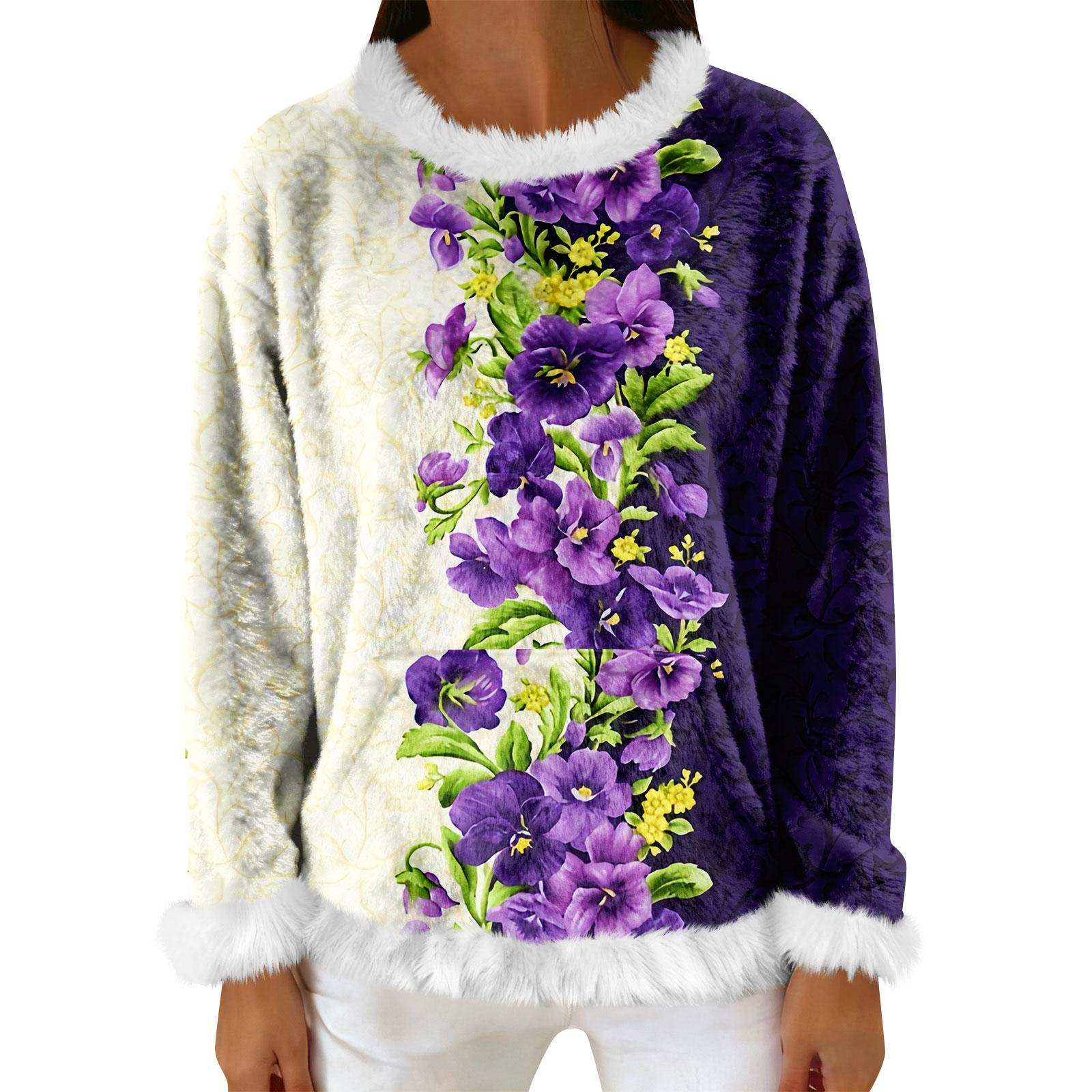 

Women s Casual Fleece Sweatshirt Long-Sleeve Round Neck Casual Comfortable Loose-Fit Lightweight Women s Flannel Sweatshirt L