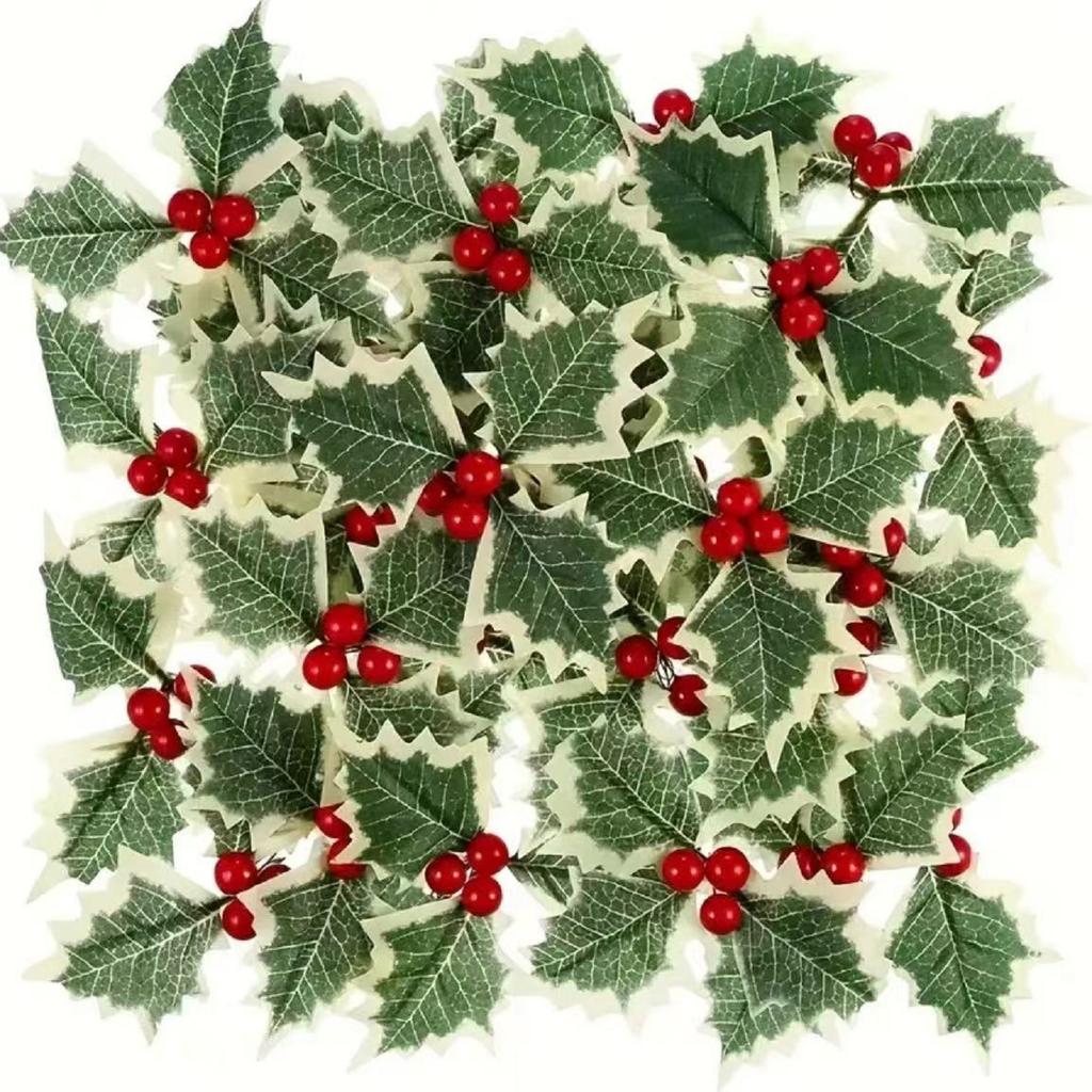 Simulation Christmas  Triangular Christmas Leaf Small Red Fruit Berry Branch