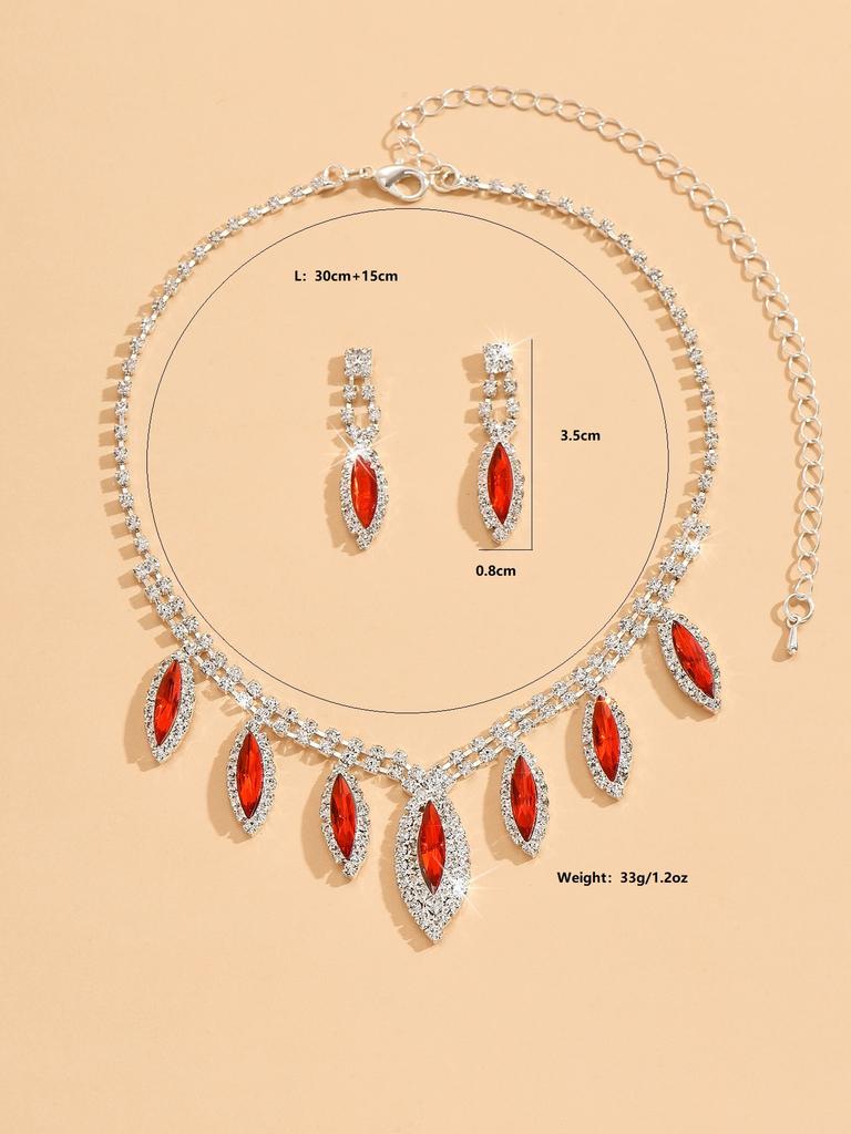 3PC Women's Fashion Copper Inlaid Claw Chain Water Drop Necklace Earrings Zircon Set Wedding Party Festival Gift-8310
