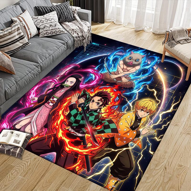 Tanjiro Kamado Flannel Pattern Square Carpet,Area Rug,Carpet Rug for Living Room Bedroom Sofa Playroom Decor,Non-slip Floor Mat