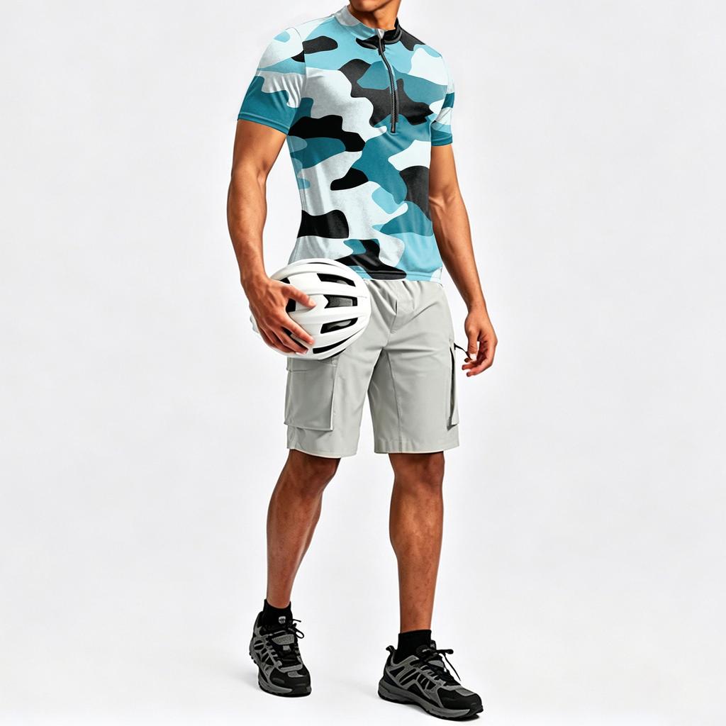 Men's Short Sleeve Cycling Jersey Breathable Quick Dry Half Zip Round Neck Lightweight Performance Top for Road Mountain Bike