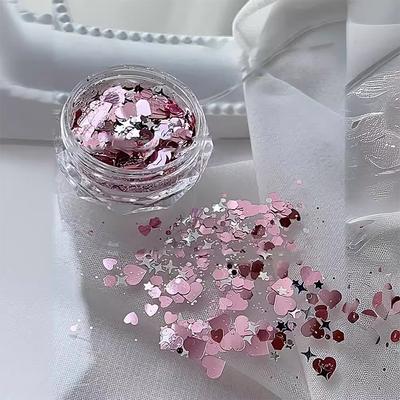 Paillettes pour Nail Art, Paillettes Mélangées en Forme de Cœur et d'Étoile, Décoration Nail Art, Autocollants 3D, Accessoires