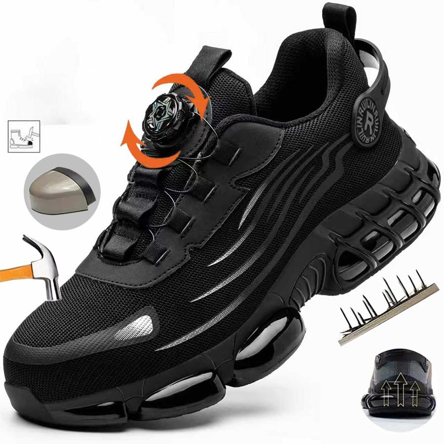 Safety Shoes For Men Steel Toe Anti-Puncture Men's Work Shoes Slip Resistant Reinforced Sole Rotating Button Fashion Sneaker