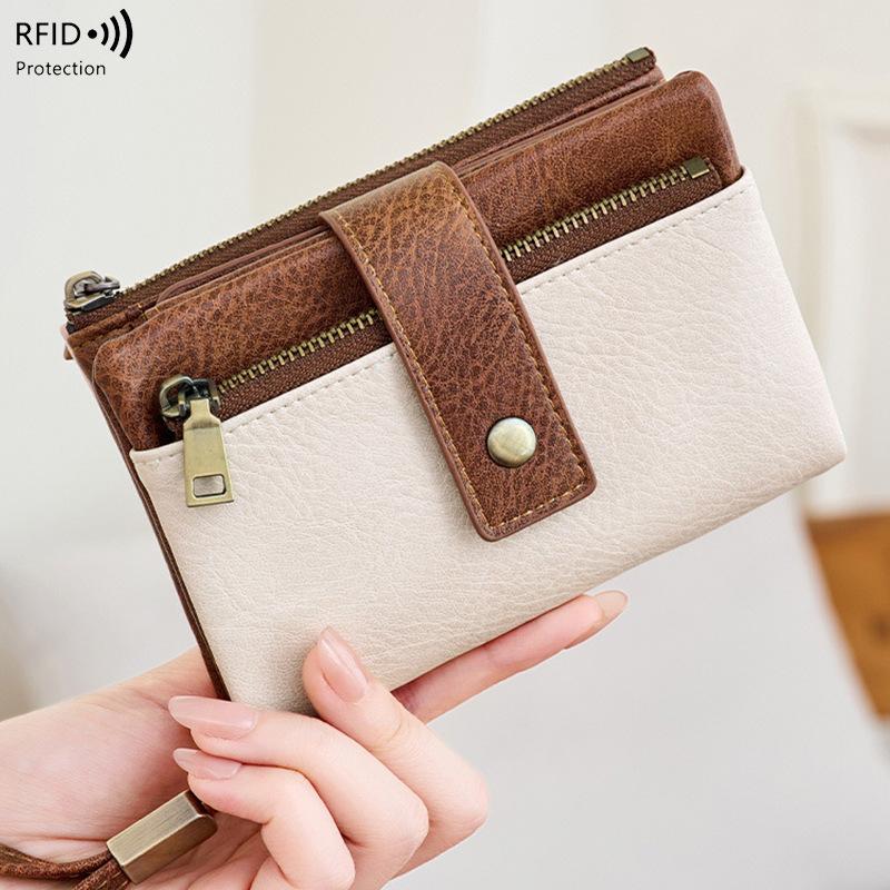 RFID blocking women wallet pu leather large capacity zipper credit card holder purse wallets