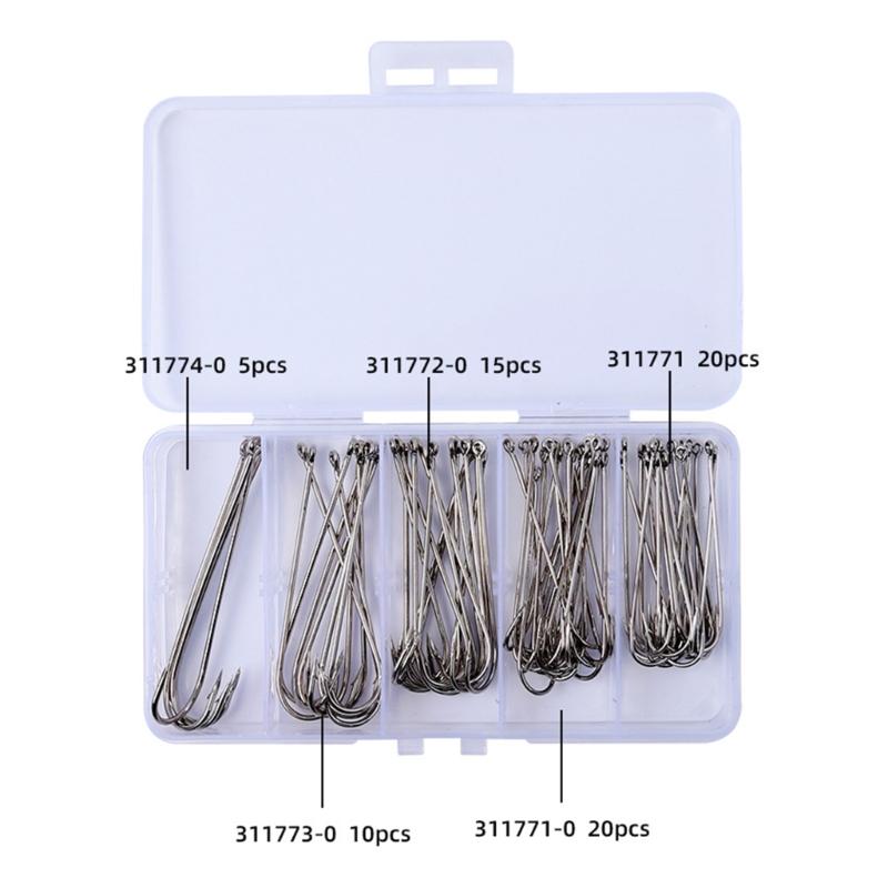 70 Stück Widerhaken Angelhaken Langer Schenkel Angelhaken Salzwasser Angelzubehör Mehrere Größen Metallhaken