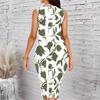 Women Plus Size Crew Neck Sleeveless Midi Dress Vintage Boho Patchwork Floral Print Bodycon Dress