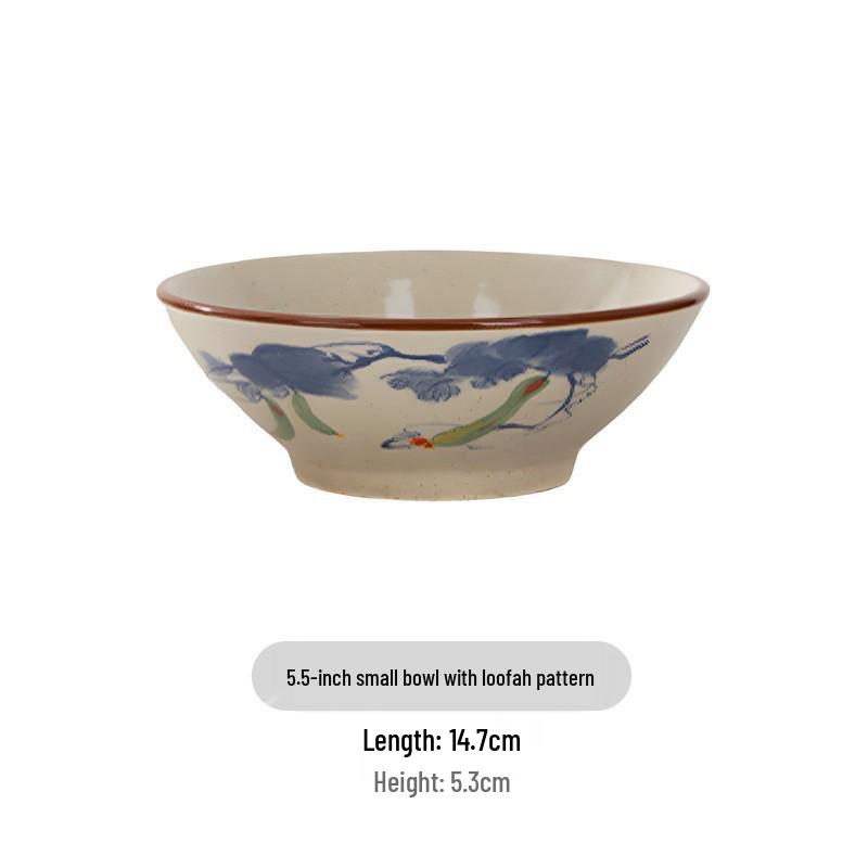 Vintage Ink Wash Ceramic Dòulì Noodle Bowl - High-Footed Underglaze Tableware for a High-End, Unique Feel.