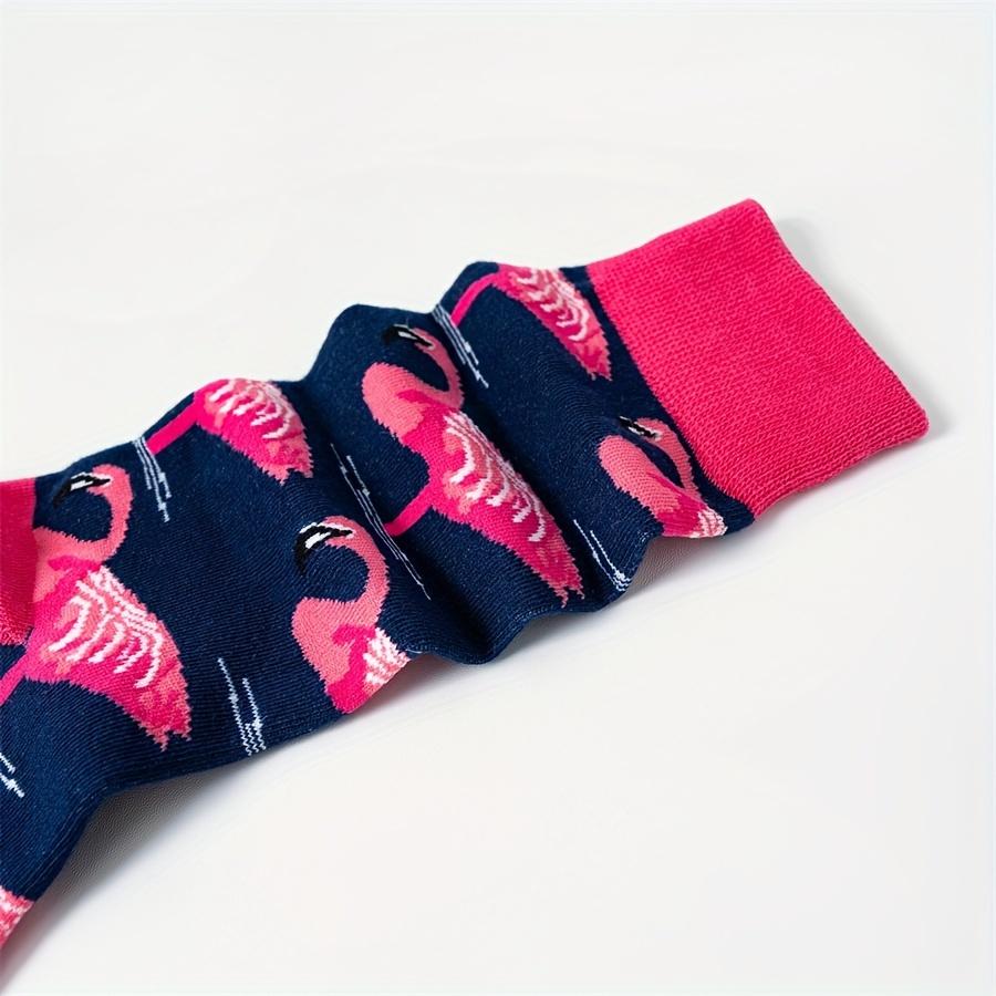 1 pair of autumn and winter new cartoon red mouth dark purple bottom flamingo pattern men's cotton socks mid-tube socks