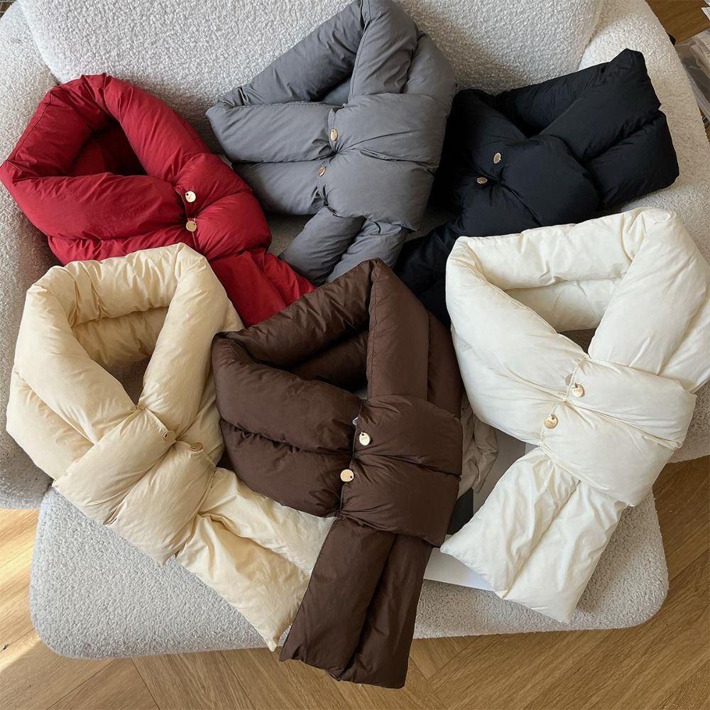Keep Warm Cotton Padded Scarf Solid Color Thermal Neckerchief Casual Down Neck Scarf  Hiking