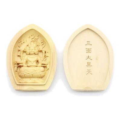 Special Buddhist Statue Daikokuten and Incense Holder Buddha Guardian Treasure Width Boxwood Wood Carving 17566 Kurita's [Guardian Deity] Three-Faced