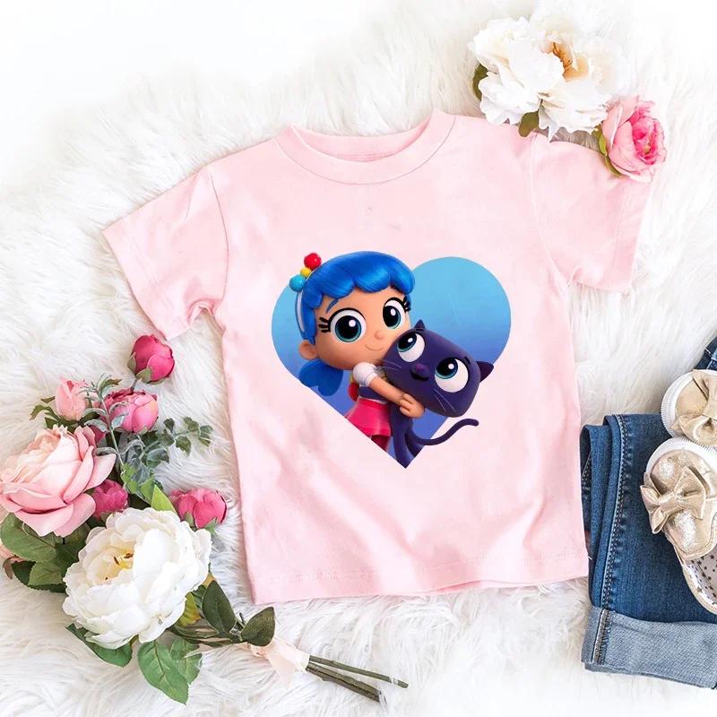 Kids Girl Pink Tshirt Baby Rainbow Kingdom Tops Toddler Tees Clothes Children Clothing Cartoon Short Sleeve Tshirt Casual Wear