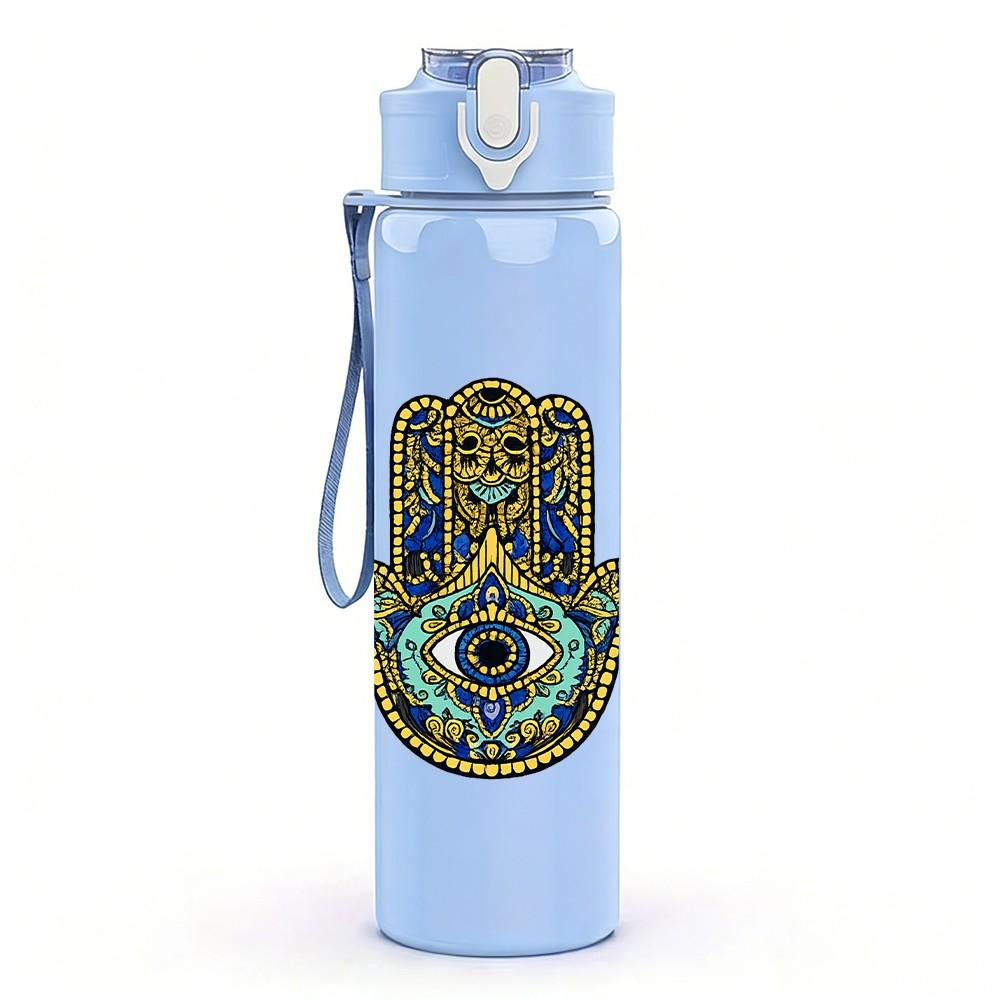 1PC Hamsa Hand Evil Eye Amulet Art 750ml Color Plastic Sports Water Bottle Leakproof Flip Straw Lid Suitable for Sports Office Home Use