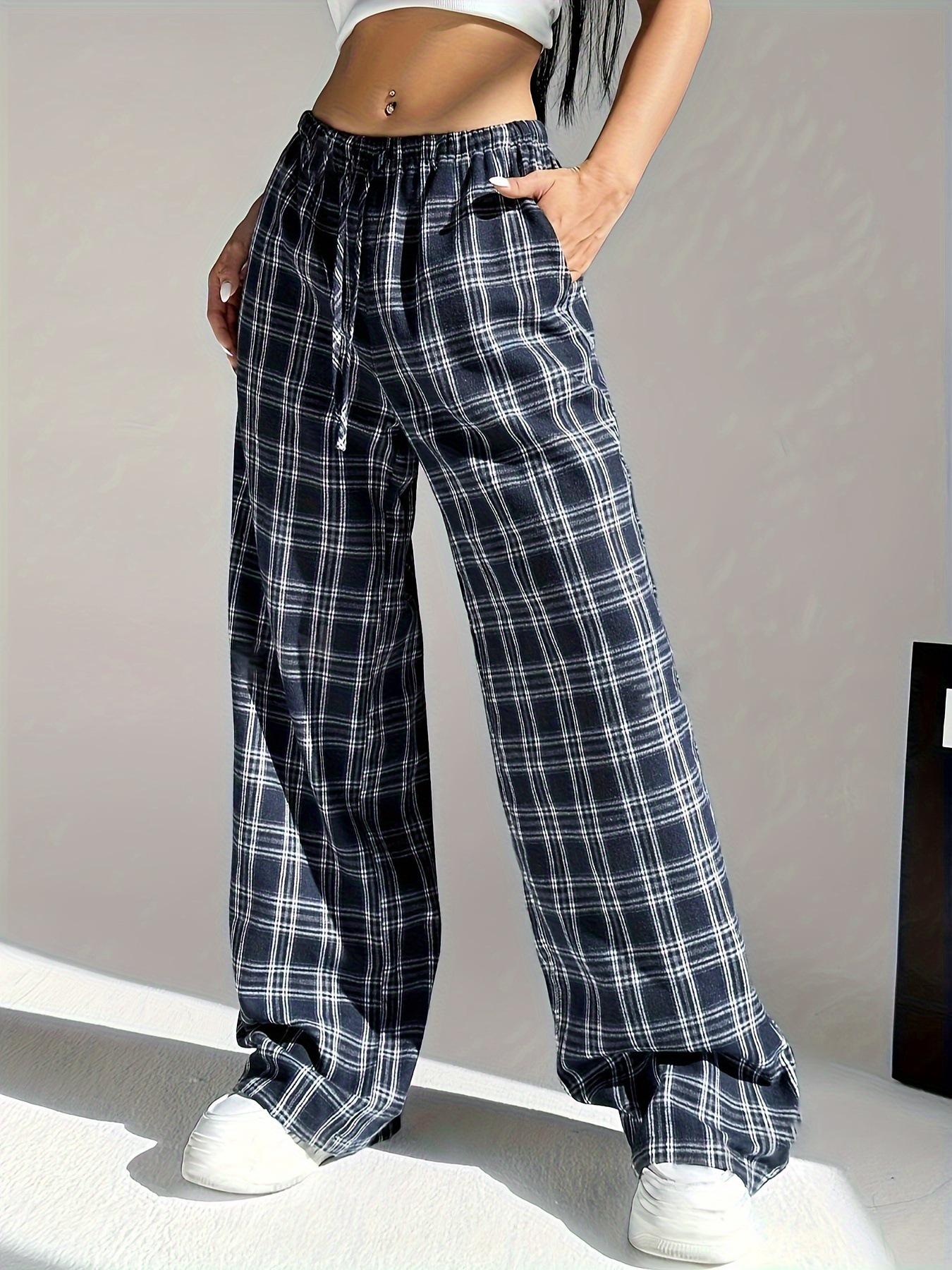 

2026 Autumn/Winter Women s High-Waisted Plaid Wide-Leg Pants - Perfect for Back-to-School, Christmas, and Daily Wear S чёрный