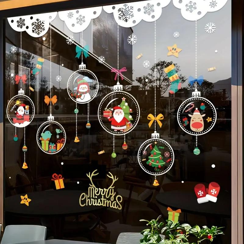 Christmas Adhesive-Free Scene Setting Static Sticker Easy To Use Window Stickers Store Decor 10 Styles