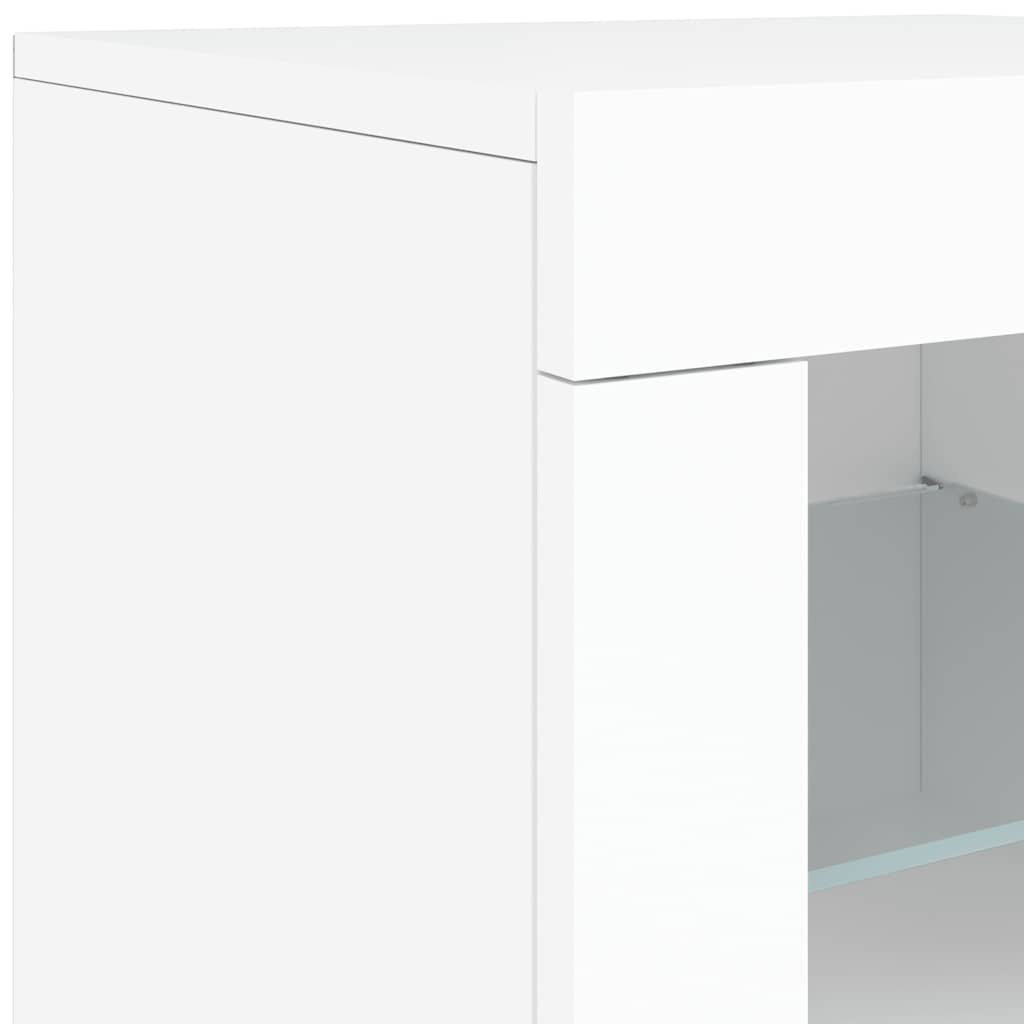 Side Table with LED Lights White Engineered Wood