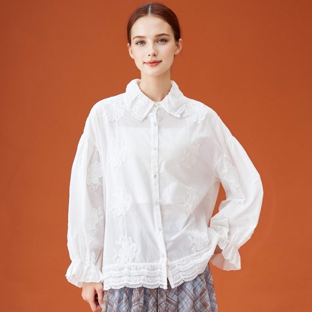 DIMANAF 2026 New Spring Blouse Shirt Women Lace Long Sleeve Basic Fashion Tops Tees Loose White Tees