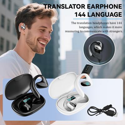 Übersetzbares Bluetooth-Headset 144 Sprachen Echtzeit-Übersetzungs-Headset Intelligente Sprachübersetzungs-Ohrhörer Drahtloses Übersetzungs-Headset