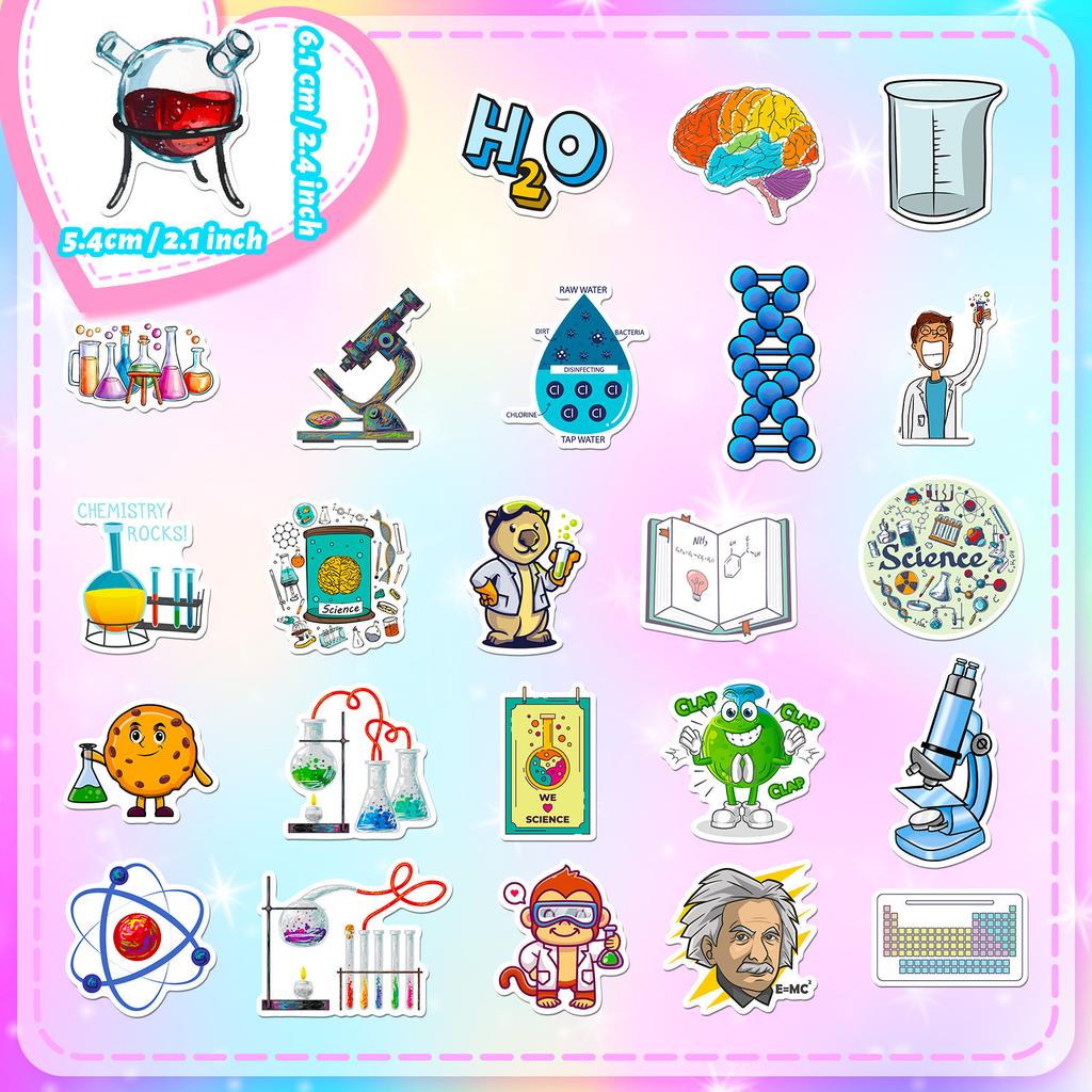 50 Experimental Device Stickers, Physics and Chemistry Equipment, Cartoon Stickers, Pharmacist Chemical Equations, Personal Stickers