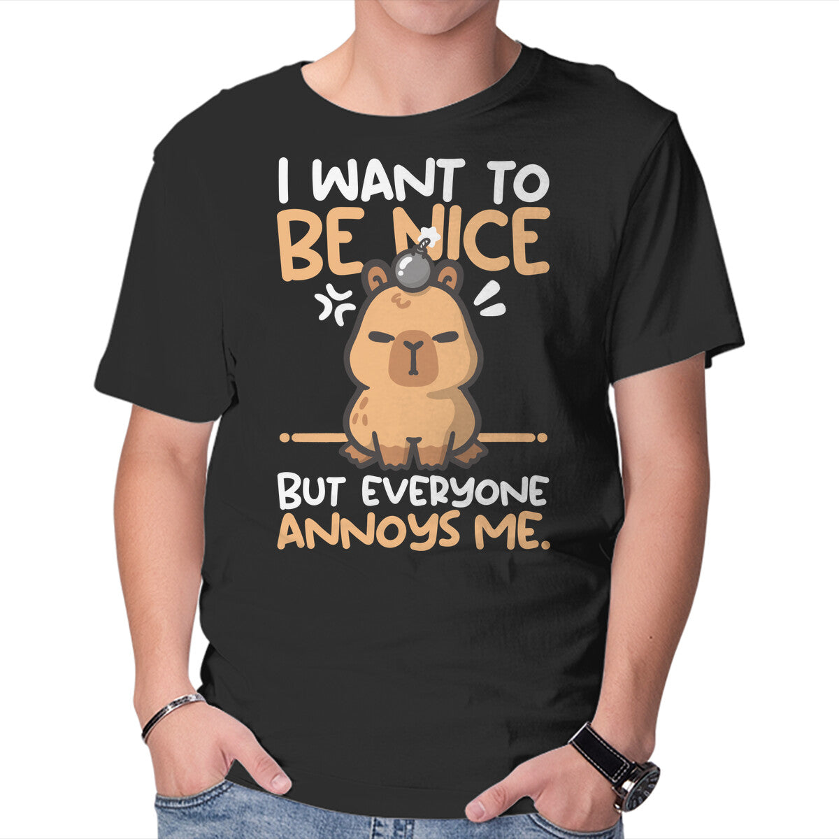 Unisex Crew Neck T-Shirt Capy Wants To Be Nice Graphic Short Sleeve Casual Tee S