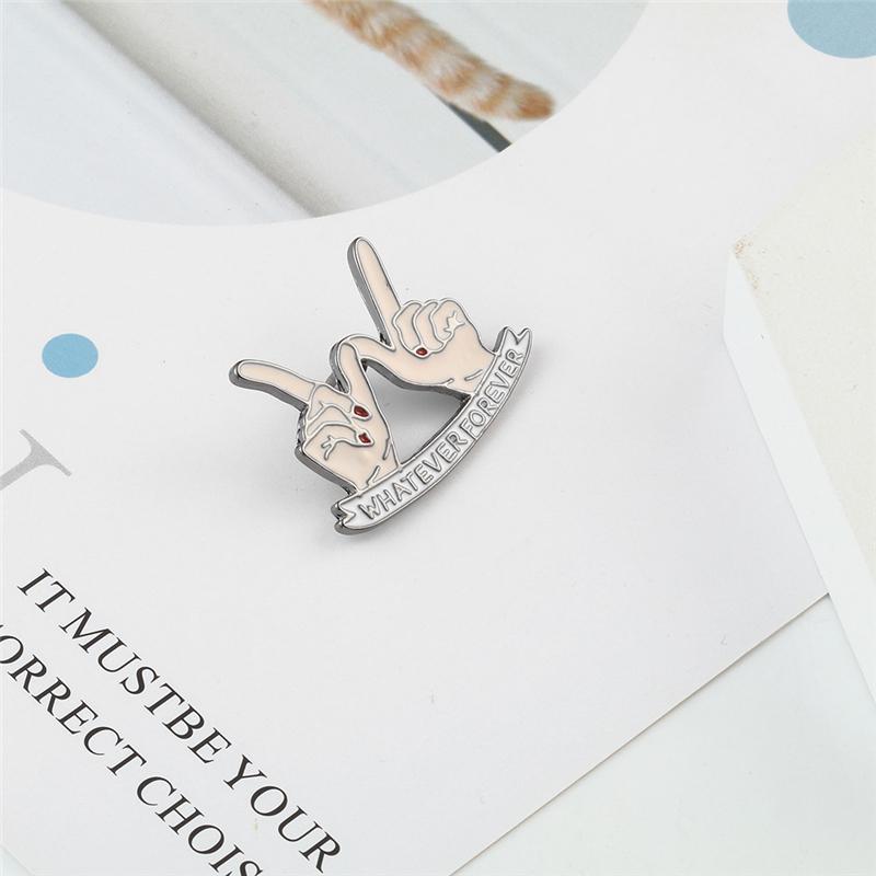 Fashion Finger Gesture Brooch WHATEVER FOREVER Slogan Enamel Pins Backpack Denim Lapel Badge Metal Icon Jewelry Gift For Friends
