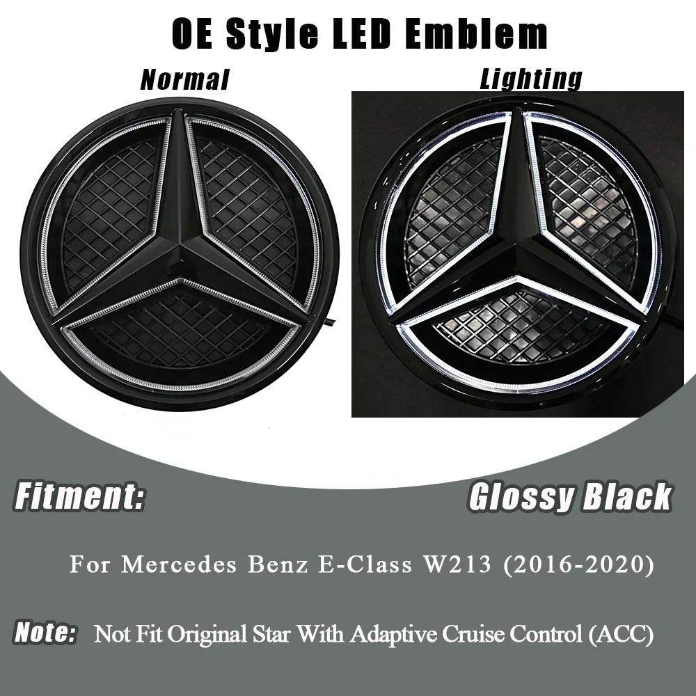 Calandre avant 3D Miroir Étoile Emblème Logo Noir Brillant et Argent Chrome Pour Mercedes Benz Classe E W213 2016-2020 E200 E2