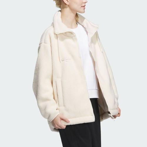 Adidas Solid Color Loose Fleece Sports Jacket Casual Coat for Women, White
