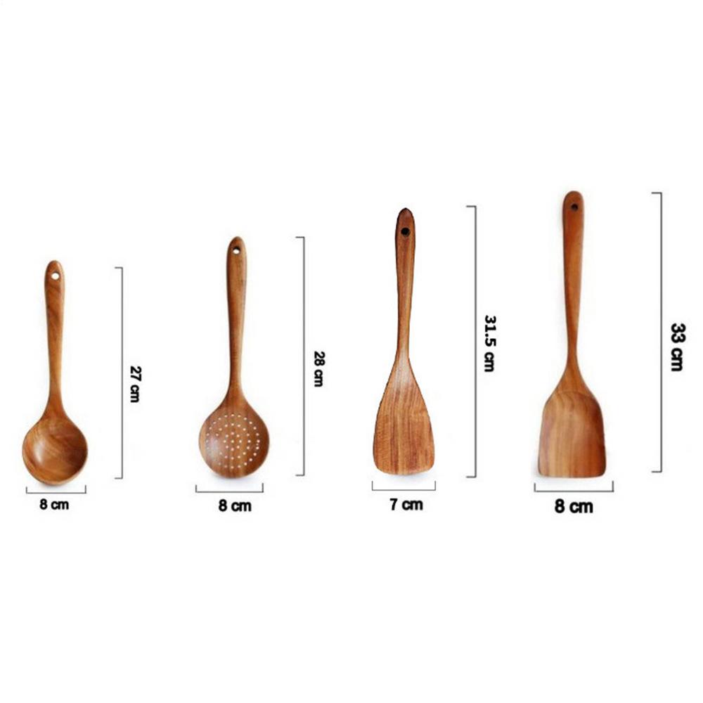 4PCS wooden Cooking Spoons Natural Wooden Kitchen Tableware Tool Soup Spoon Colander spoon Spatula Thin Spatula or Fork Utensils