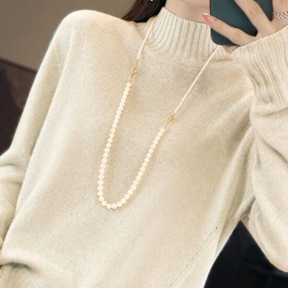 Navava Women S Solid Daily Ribbed Mock Neck Long Sleeve Sweater Nk3383
