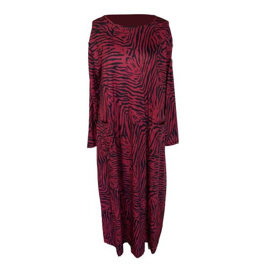 Women Maxi Dress Oversized Long Sleeve O Neck Color Matching Leopard Print Pockets Ankle Length Lady Fall Spring Dress