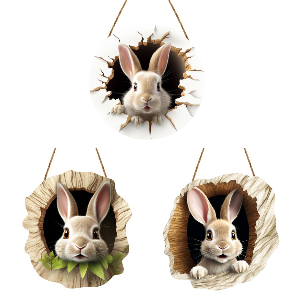 3/1 Set Easter Bunny Door Sign Pendant Decoration Wooden Hanging Spring Happy Rabbit Construction Door Easter Party Decor 2025